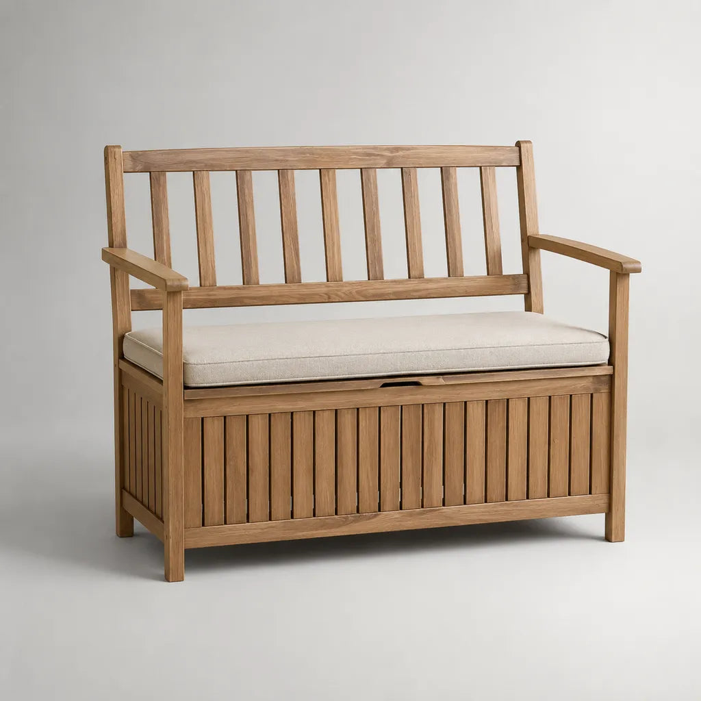 Panca da giardino 2 posti in legno massiccio con cuscino beige, 120 × 60 × 90 cm