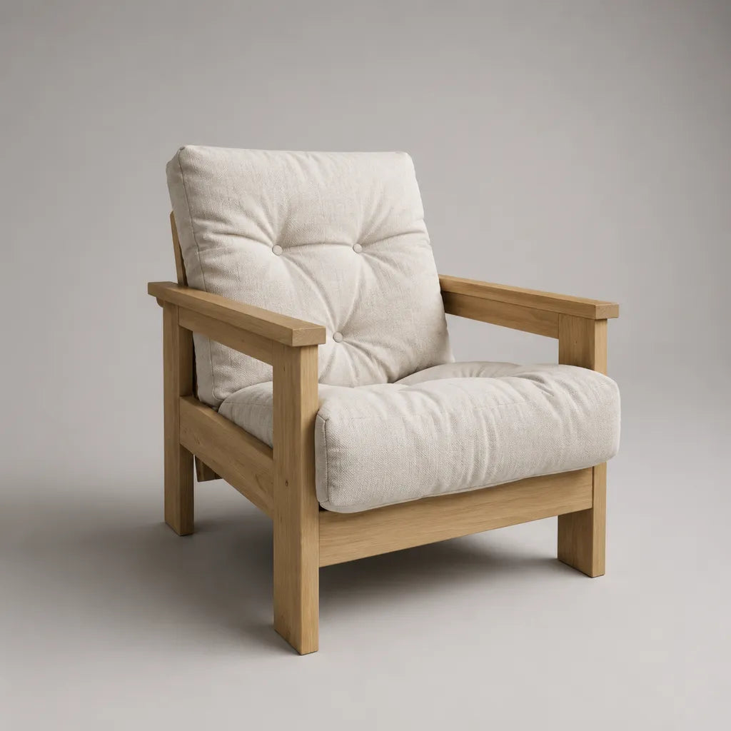 Sedia imbottita in poliestere e rovere massello, ecru e naturale, 72 × 82 × 84 cm