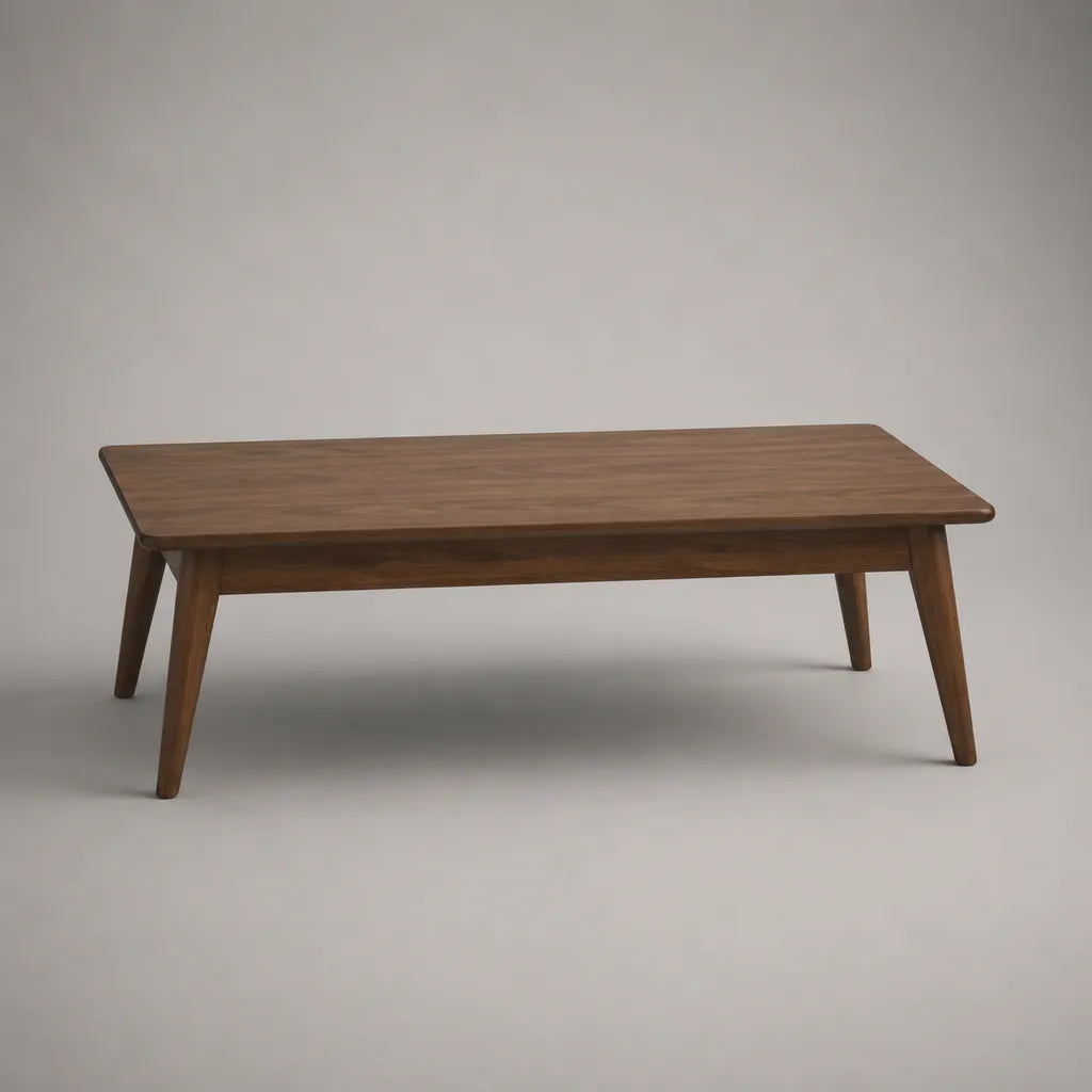 Tavolo basso rettangolare in noce placcato MDF e legno massiccio marrone, 110 × 55 × 45 cm