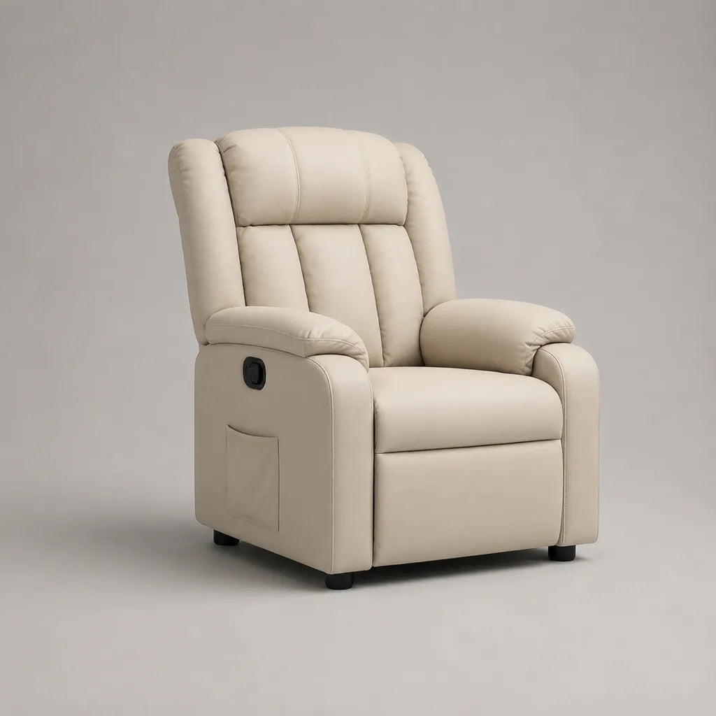 Poltrona in pelle avorio PU con schienale alto, 89 × 94 × 105 cm