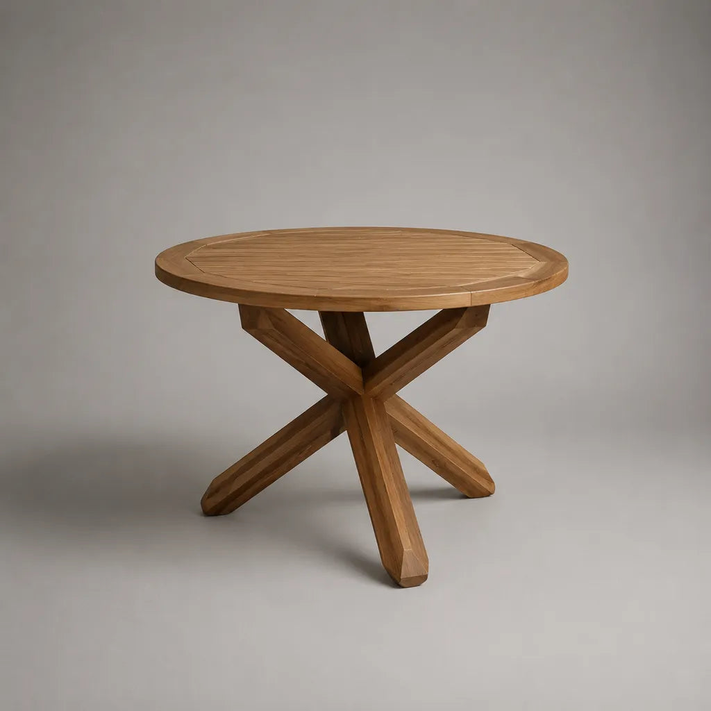 Tavolo da giardino rotondo in teak naturale massiccio Ø 120 × H 75 cm