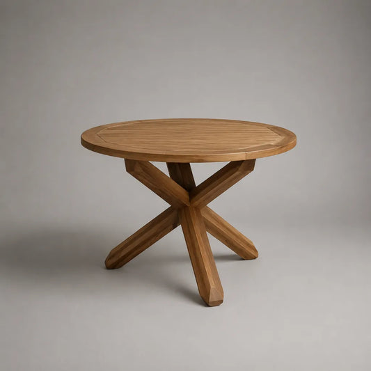 Tavolo da giardino rotondo in teak naturale massiccio Ø 120 × H 75 cm