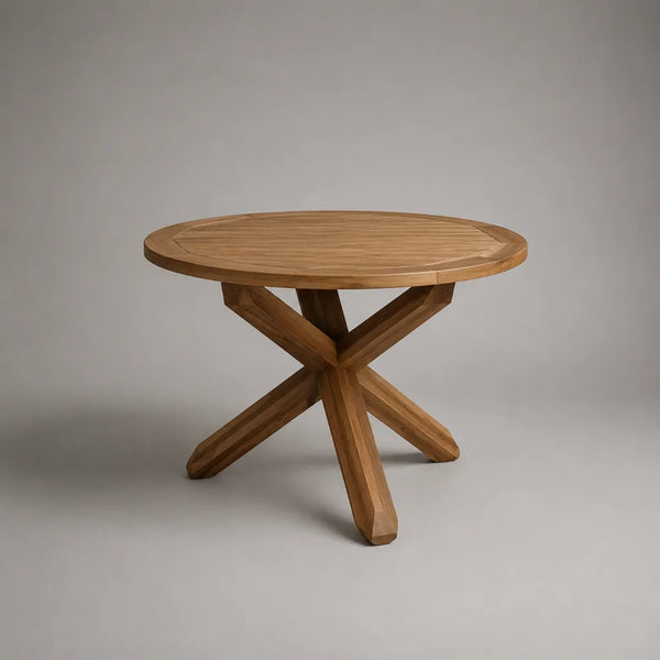 Tavolo da giardino rotondo in teak naturale massiccio Ø 120 × H 75 cm