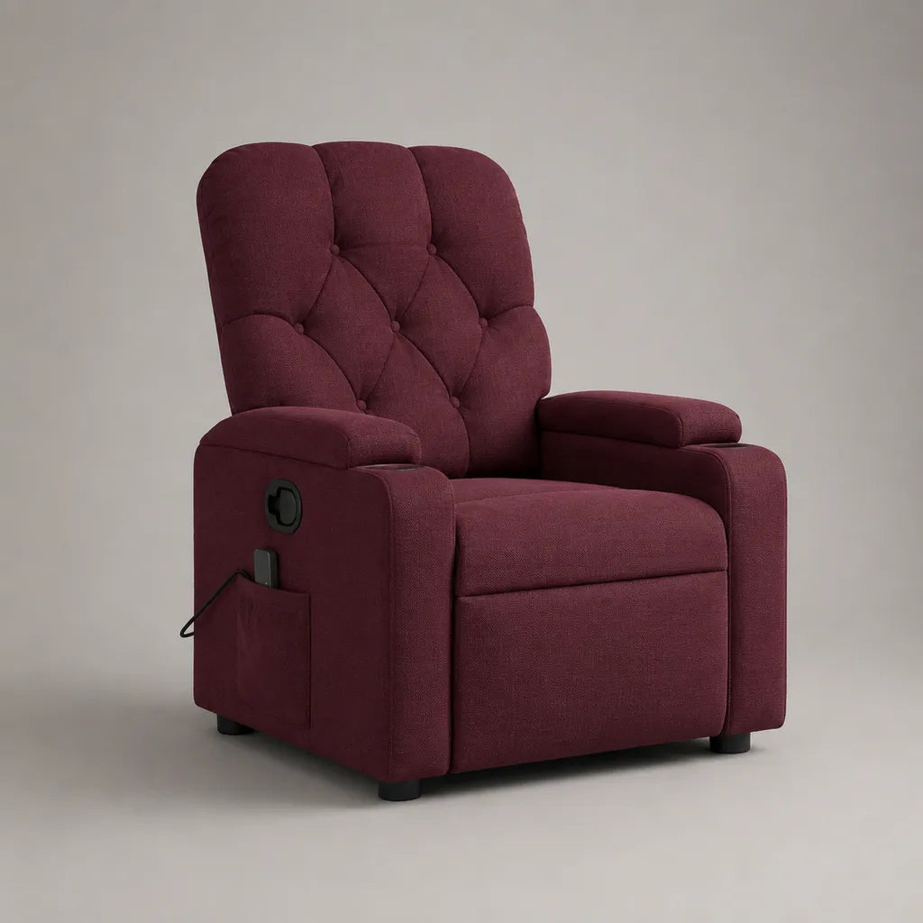 Sedia elettrica in tessuto bordeaux con schienale imbottito, 88 × 96 × 104 cm