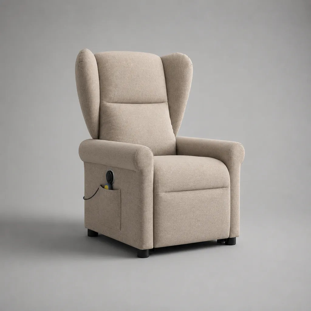 Sedia rilassante elettrica in tessuto beige con poggiaorecchio, 78 × 90 × 106 cm