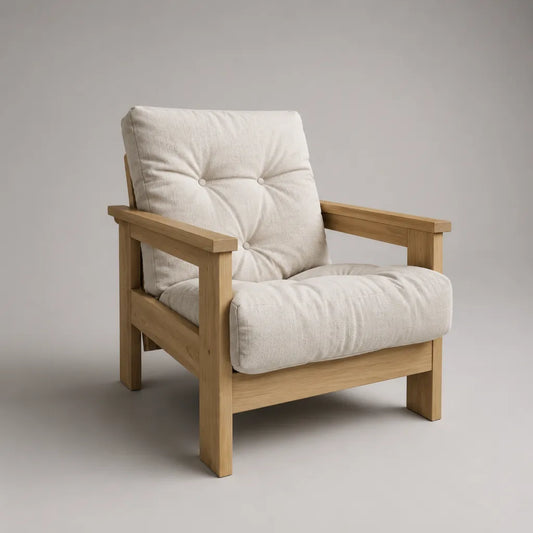 Sedia imbottita in poliestere e rovere massello, ecru e naturale, 72 × 82 × 84 cm